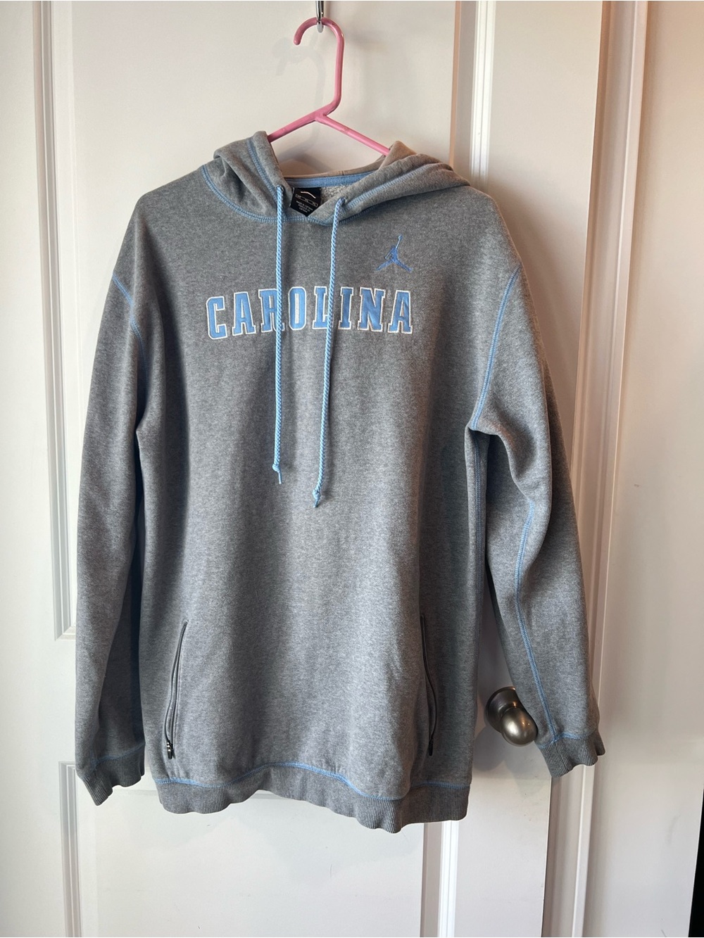 CAROLINA Grey Hoodie with Carolina Blue Accents. Medium